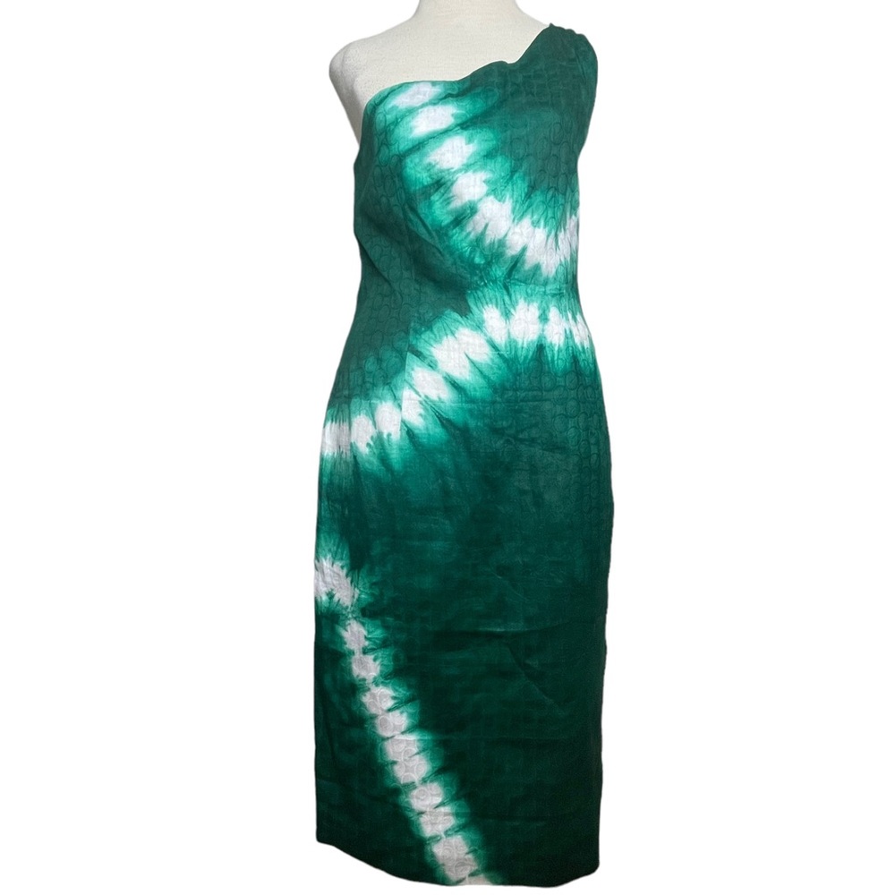 Lauren Pierce Womens Dress 1 Shoulder Gathering Geometric/Tie Dyed Silk Lined 8
